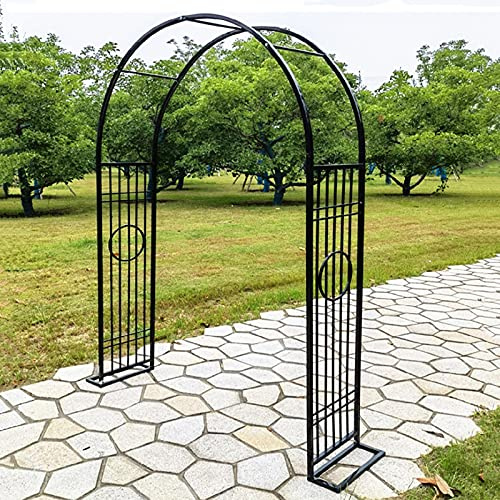 Arco de jardín para plantas trepadoras, resistente, impermeable, de metal, fácil de instalar, arco multifuncional para rosas y fresas, negro, 1,8 x 2,3 m
