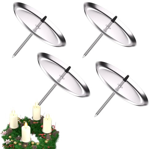LanpoVista Adventskranz Kerzenhalter 6cm: 4 Stück Advents Kerzenständer für Stumpenkerzen | Metall Adventskerzenhalter mit Dorn | Weihnachtskranz Deko | Silber