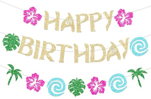 ZGDYi Hawaii Happy Birthday Banner, Tropical Geburtstag Girlande für Sommerparty, Pool Party Deko, Hawaii Party Deko, Sommerliche Babyparty Dekorationen