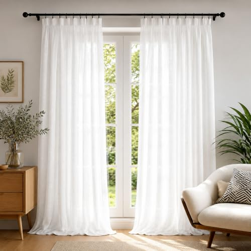 Deconovo Cortinas Visillos Blancos con Cinta Fruncidas 140x229 cm – 2 Cortinas Translúcidas, Compatibles con Riel o Barra, para Salón, Dormitorio y Ventanas