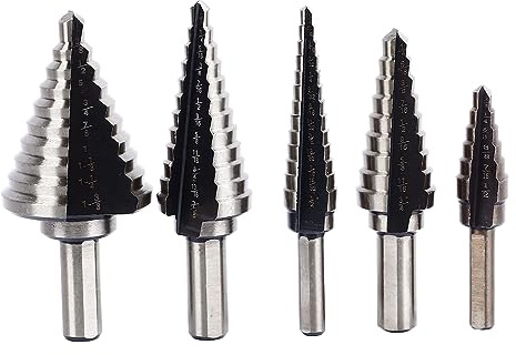 Gengutoo Hyacuracy Aley Steel Set de 5 piezas Paso de perforación de paso, broca de taladro reutilizable multifunción para metal de madera