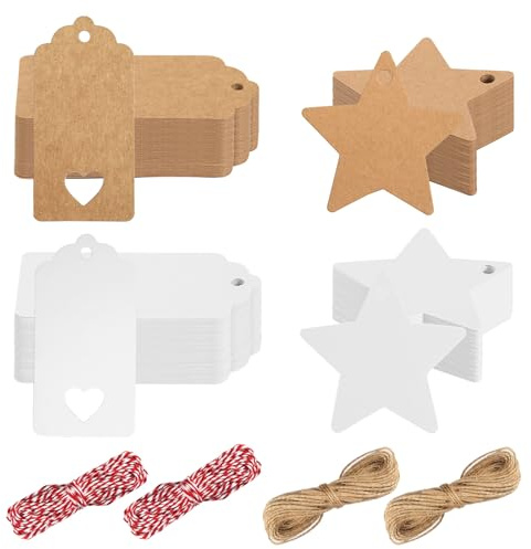 Geschenkanhänger Weihnachten, 200 Stück Stern Geschenkanhänger, Kraftpapier Anhänger mit 80m Schnur Geschenk Etiketten für Weihnachtsgeschenke Weihnachtsbäume Dekoration Hochzeitskarten