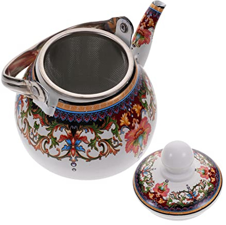 Ipetboom Théière Émail Vintage avec Passoire pour Cuisinière Gaz et Induction Bouilloire Décorative Miniature pour Maison et Bureau