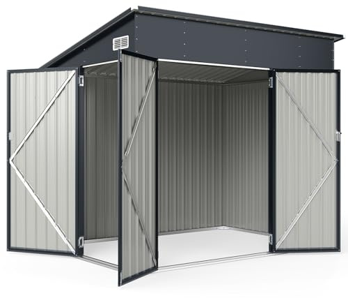 COSTWAY Gartenhaus Metall, 225 x 161 x 197 cm, Gerätehaus mit Vordertür & Seitentür & Pultdach, Geräteschuppen abschließbar, Gartenhütte Gartenschuppen, Garten Schuppen Outdoor