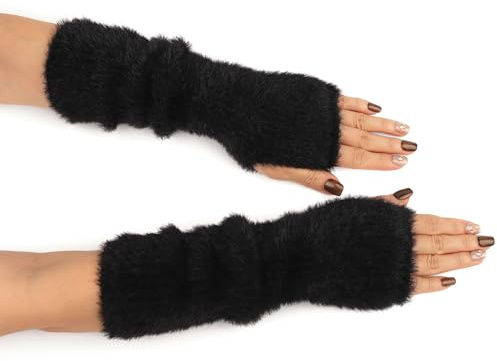 Celblisora Schwarz Fingerlose Armstulpen für Damen,Polyesterfaser Klassische Handwärmer,Weiche und Warme Handschuhe für Herbst und Winter,Modisch,Warm,Hypoallergen