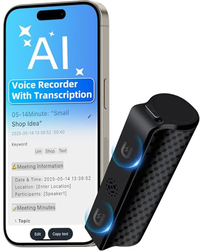 KI Diktiergerät Aufnahmegerät mit KI Schreibfunktion und Zusammenfassen, Voice Recorder 30 Tage Daueraufnahme, Multimodale Eingabe Audiorekorder für Meetings Vorlesungen Diktiergerät Mini