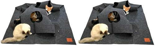 Senkmlemt Katzenteppich, Interaktives Beschäftigung Katzen Spielmatte, Katzenbeschäftigung Spielteppich für intelligenzspielzeug mit Deiner Katze 100x100CM 1PCS (Grau) (Packung mit 2)
