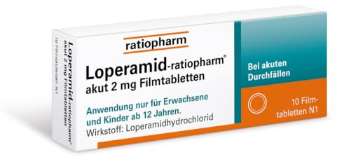 Loperamid-ratiopharm® akut 2 mg Filmtabletten, 10 Stück, bei Durchfall | Hilfe bei akutem Durchfall – für Ihre Reiseapotheke. Kann Beschwerden schnell lindern und Flüssigkeitsverlust entgegenwirken.