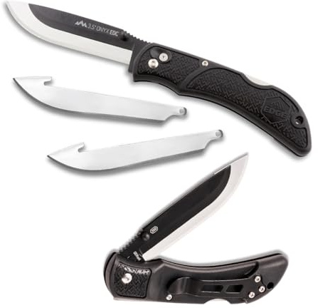 OUTDOOR EDGE Onyx EDC 3.5 Folding Pocket Knife – Replaceable Blade System with Pocket Clip and Lockback Safety for Everyday Carry - Stay Razor Sharp in the Field or on the Job, Comes with 3 Blades