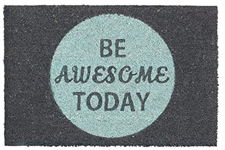 Relaxdays Fußmatte Kokos Spruch BE AWESOME TODAY 40 x 60 cm Kokosmatte mit rutschfester PVC schwarz Unterlage Fußabtreter aus Kokosfaser als Schmutzfangmatte und Sauberlaufmatte Türvorleger, Grau