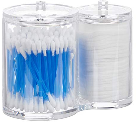 Relaxdays, transparent Doppel Acryl Organizer, Wattestäbchen Aufbewahrung, Wattepadhalter, rund, Deckel, pflegeleicht, 2er