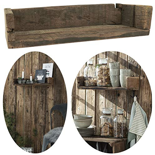 LS-LebenStil Holz Wand-Regal Ziegelform Braun 45cm Wandboard Küchen-Regal Bücherregal Recycelt Badregal, Ablageboard, Gewürzregal, Dekoregal, Schweberegal nachhaltig Upcycling