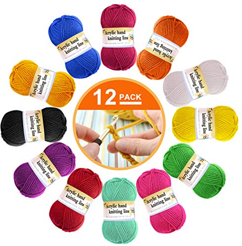 12er Pack Wolle - Garn Wolle Zum Stricken, Bunt Acrywolle Zum Häkeln, Häkelgarn Baumwollgarn Dicke Wolle für Anfänger in 12 leuchtenden Farben (je 13 g)