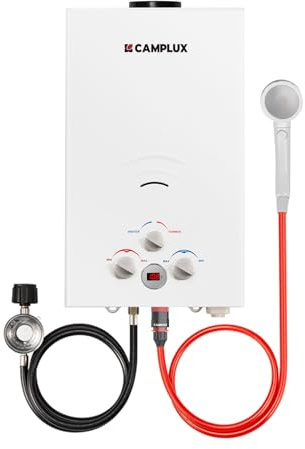 CAMPLUX 2.64 GPM Propane Portable Gas Water Heater, 68,000 BTU Outdoor Tankless Camping Water Heater with Digital Display, White