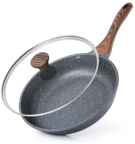 SENSARTE Nonstick Frying Pan Skillet with Lid, Omelet Pan with Cover, Healthy Egg Pan Chef's Pan, Kitchen Cooking Pan, PFOA Free (8inch + Glass Lid)