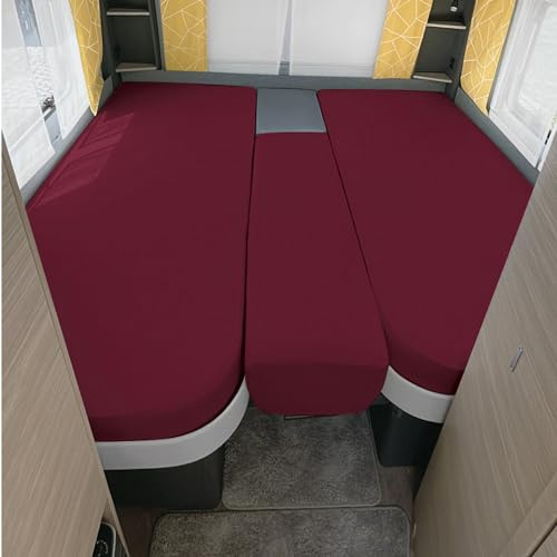 Erwin Müller Spannbettlaken 3er-Set für Wohnmobil oder Wohnwagen - Heckbett, Burgund Größe 70x190 cm - 85x210 cm (2X) + 35x130-50x145 - Multi-Stretch Jersey