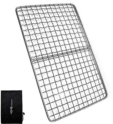 TiTo Titanium BBQ Net Grill Portable Ultralight Non-Stick Meat Grill Grate for Home Garden Outdoor Camping Picnic Hiking Charcoal Holder with Storage Bag (A)