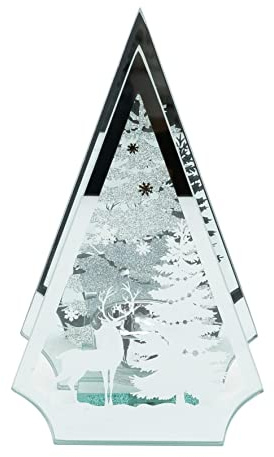 North Pole Novelties Christmas Reindeer Design Silver Glass Triangular Single Tealight Holder , 190 x 120 x 65mm