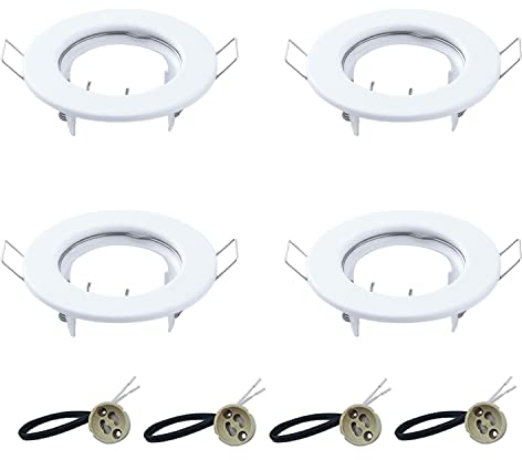 VIKSAUN 4 Pack Round Recessed Spotlights Trim Ring Fitting White Recessed Lighting With GU10 Light Mounting Frame for Halogen bulb,50mm Bulb, Ceiling Spotlight MR16 (4 pcs)