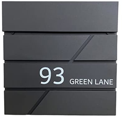 One of a Kind Design UK Personalized Wall-Mounted Post Box Lockable, Waterproof Black Mailbox with Contemporary Lines & Newspaper Slot, Stylish & Durable Letterbox for Home & Business - Black