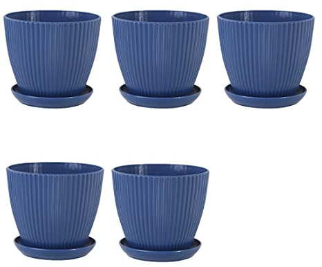 Hbaebdoo Lot de 5 pots de fleurs en plastique pour plantes, 15,2 cm avec trous de drainage et soucoupes, pour intérieur et extérieur, D