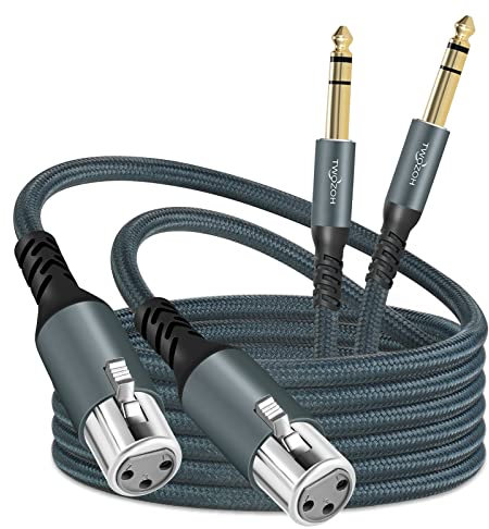 Twozoh Câble XLR Femelle vers TRS 6,35 mm Lot de 2, Tressé Cable XLR Jack Stéréo 6.35 mm équilibré vers Microphone 5M (Profesional/Hifi) 2 Pièces