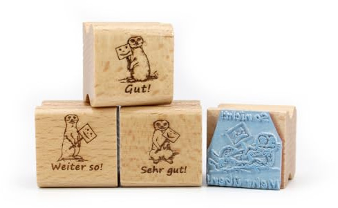 Lehrerstempel Erdmännchen im Set - 4 Motivstempel mit Spruch für Lehrer und Schule ca. 28 x 28 mm