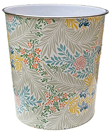 Homeshopa Plastic Waste Paper Basket Bin, Floral Retro Round Trash Can, Lightweight Recycling Rubbish Bin for Kitchen, Bedroom, Bathroom, Open-Top Garbage Dustbin, 7.7 Litre (Coloured Leaf)