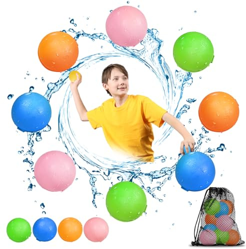 Reusable Water Balloons, Kids Summer Outdoor Toys, Quick Fill Self Sealing Water Bomb for Kids Adult Water Polo Fight Games,Summer Fun Party Water Balls with Storage Bag (8pack)