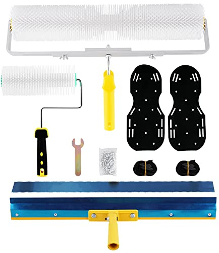 Self-levelling Cement Tool Kit, Self Leveling Concrete Tools Epoxy Roller Floor Tool Kit with Spike Shoes (28mm Needle Length)