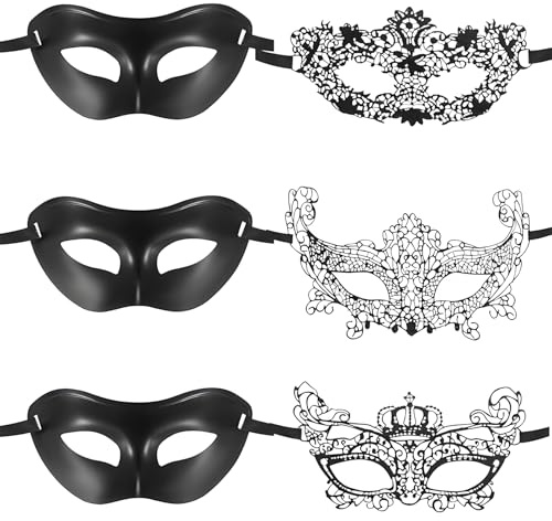 wugongshan 6 Stk Maskerade Masken, Schwarze Venezianische Party Spitzenmasken Augenmasken, Frauen Männer Sexy Maskenball Masken, für Maskerade Kostümfeste Party