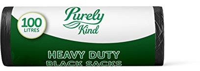Blake & White Purely Kind Black Sacks 100L- Ultra Durable & Eco Friendly Recyclable Bin Bags - Heavy Duty Bin Liners for Household, Office, and Kitchen - Roll of 30