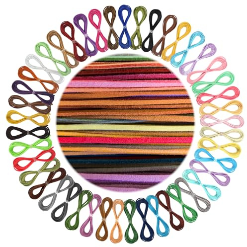 DOITEM 45 Farben 1M x 2.6mm Lederschnur Lederband Faux Wildlederband Schnur Lederbänder für Ketten Schnur Veloursleder Band Faden künstlicher Lederband für DIY Armband Halskette Schmuck Handwerk