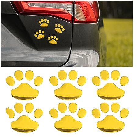 JNNJ 6Pcs Empreinte de Patte de Chien Autocollant de Décoration de Voiture, Autocollant de Pattes D'ours pour Véhicule, Décalcomanie 3D En Forme de Patte D'animal pour Les Voitures Fenêtres （Or）