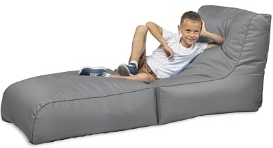 chilly pilley Sitzsack, Faltbarer Pouf zum Sitzen und Liegen 2 in 1 – mit EPS-Füllung – Riesensitzsack – Kinder & Erwachsene – Outdoor Liegekissen Wasserfest Sitzkissen – viele Farben, grau
