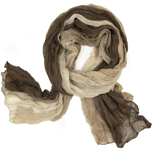 Gloop Damhalsduk, lång och lätt halsduk med färggradient, många färger, lätt för vår, höst, vinter, halsduk, stol., Brun-mörk beige, One size