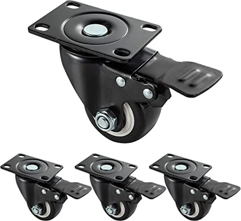 Lenkrollen mit Bremse,4 Stück Rollen für Möbel Schwarz,38mm Möbelrollen Klein Plattenrollen,Tragkraft Max. 70 KG pro Rollen | Kugellager | Polyurethan | Geräuschlose Räder (2/50mm,4xBremserollen)