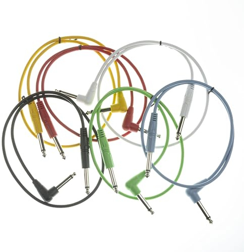 MUSIC STORE Basic Standard Patchkabel, 6er-Pack, 0,6m, Multicolour, Mono Klinke zu Winkelklinke, Robust, Langlebig, Ideal für Studio und Zuhause, Knickschutz