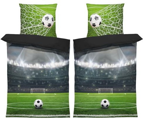 Bettwäsche 135x200 cm Mikrofaser Bettbezug Kinderbettwäsche Fotodruck modern weich und kuschelig knitterfrei für Sommer und Winter geeignet, Farbe:Fußball Stadion grün, Größe:4 teilig 135x200 cm