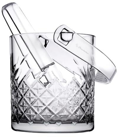 Queensway Home & Dining Small Glass Ice Cubes Bucket with Carry Handle & Tongs Drinks Party