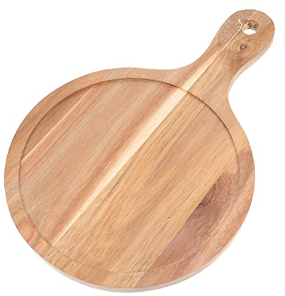Warmhm Steak Pizza Tray Wooden Serving Tray for Home Round Wooden Board and Food Serving Plate During Parties