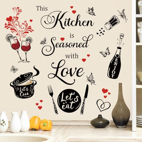 wondever Wandtattoo Küche Sprüche Schwarz Wandsticker Küche Zitate | Abziehen und Aufkleben, Abziehbar, Wandaufkleber Selbstklebend für Schlafzimmer Wohnzimmer Flur Sofa Hintergrund Wanddeko
