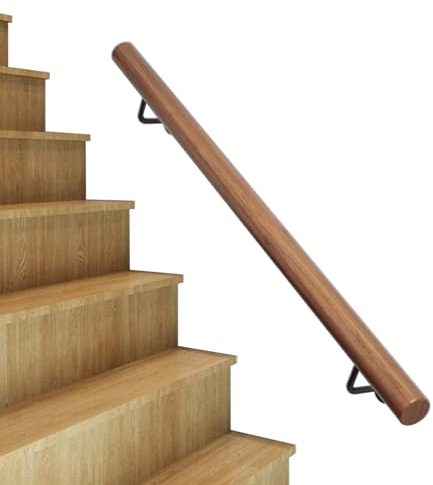 Handlauf Holz Treppengeländer Handläufer Treppe Innen Wandhandlauf Treppe Geländer für Treppe mit Edelstahlhalter für Behinderte ältere Kinder (80cm)
