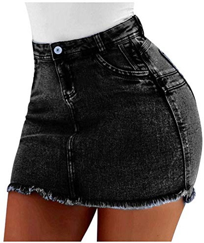 Nidddiv Mini jupe en jean taille haute jupe courte jupes élastiques sexy pour femme, mini jupe micro élastique, jupe bodycon taille haute mini jupe Y2K, jupe crayon stretch sexy élastique été, Noir
