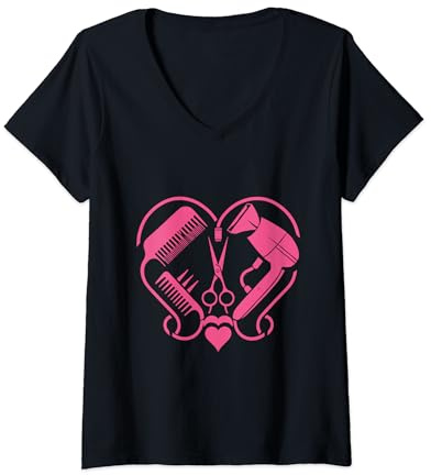 Femme Ciseaux de coiffeur séchoir en forme de cœur T-Shirt avec Col en V