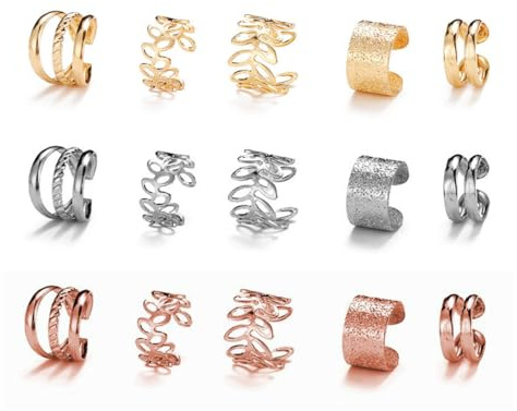 QOPZUJI 15 Stück Ear Cuff Set for Women Ear Cuff Earrings Fake Earrings Fake Earrings Ear Earcuffs 14K Gold Clip Earrings Non Piercing Fake Helix Cartilage Wrap Cuff Earrings Ear Cuff