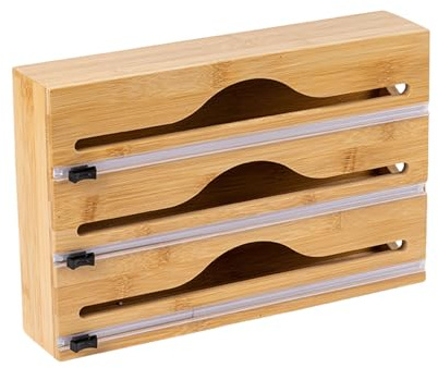 Pasdrucn Distributeur De Film Alimentaire Murale pour Cuisine, Distributeur De Papier Aluminium Et Film De Conservation, Distributeur De Film avec Coupeur en Bambou (B)