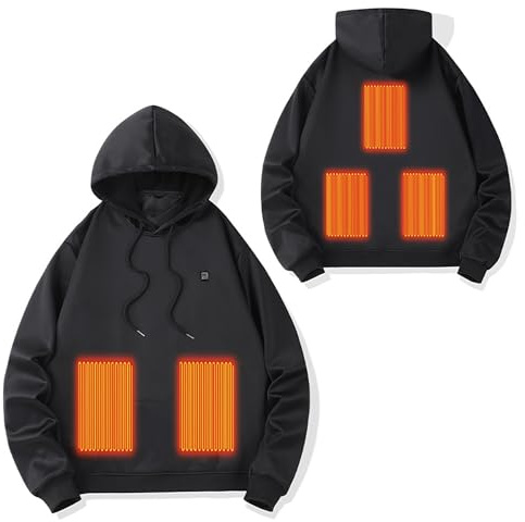 luoluoluo Heated Hoodie for Men Women Clearance, Heated Sweatshirt with 5 Heated Zones USB Electric Heated Outerwear Unisex Winter Hooded Jumper Cosy Tops Pullover Clothing for Hunting, Skiing