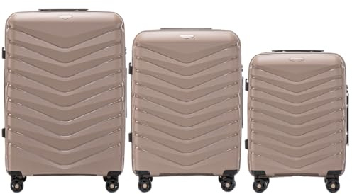 Wings hårt skal resväska | lätt resväska trolley | hårt skal rullväska med lås och hjul, Beige, SET 3, resväska