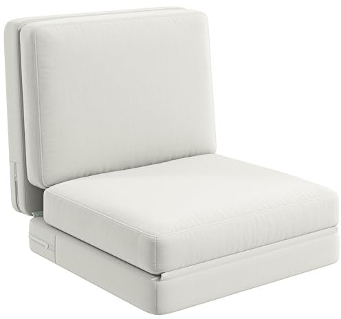 HOMCOM Konvertibel soffa 1-sits hopfällbar lata fåtölj 1-sits bäddsoffa i sammet för gäster, vardagsrum, belastning 240 kg, 75 x 268 x 18 cm, grädde